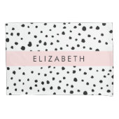 ダルマのドット、スポット、白黒、あなたの名前 枕カバー (正面)