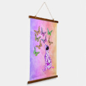 ダルマの子犬とカラフル蝶 吊り下げ型タペストリー (傾斜あり)