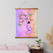 ダルマの子犬とカラフル蝶 吊り下げ型タペストリー (寝室)