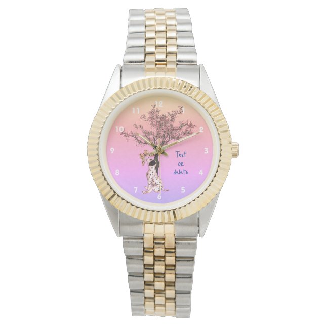ダルマの子犬と蝶パーソナライズされた々 腕時計 (正面)