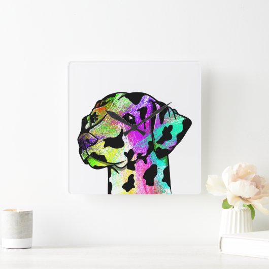 ダルマカラフルティアン犬頭 スクエア壁時計 (ホーム)