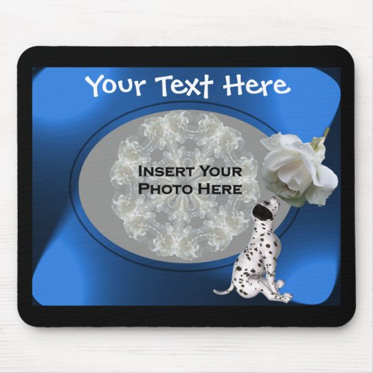 ダルマチアの子犬と白いバラの写真 マウスパッド (正面)