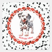 ダルマチアプリント誕生日 | 白黒パーティー スクエアシール (正面)