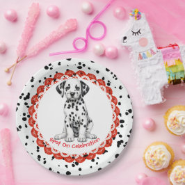 ダルマチアプリント誕生日 | 白黒パーティー ペーパープレート