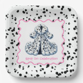 ダルマチアプリント誕生日 | 白黒パーティー ペーパープレート (正面)