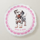 ダルマチアプリント誕生日 | 白黒パーティー ラウンドクッション (裏面)