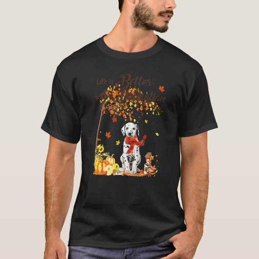 ダルマチアンカエデの木感謝祭の日かわいい犬のファル Tシャツ (正面)