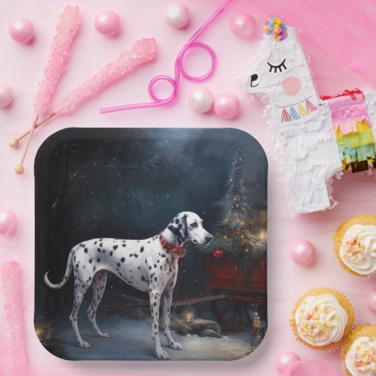 ダルマチアンスノウリースレイクリスマスデコール ペーパープレート (パーティー)