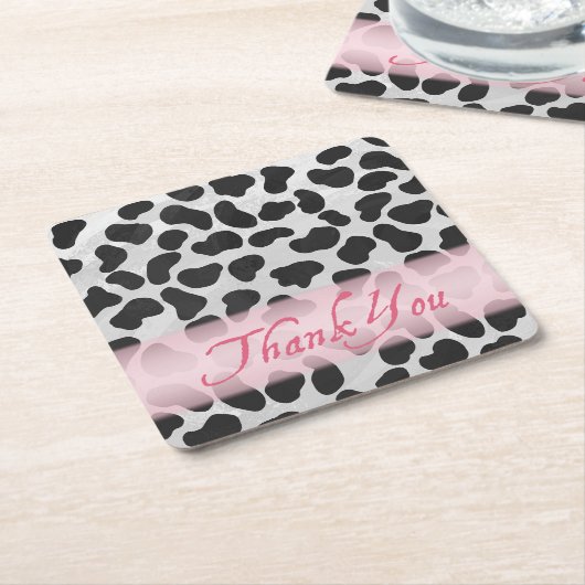 ダルマチアンスポットパターンピンクありがとう スクエアペーパーコースター (アングル)