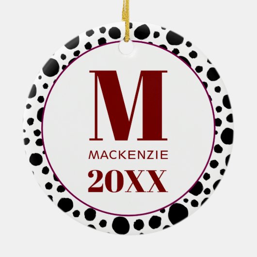 ダルマチアンスポットモノグラム名赤と白年 セラミックオーナメント (裏面)