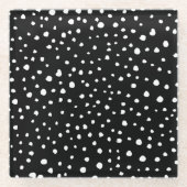 ダルマチアンドット、ダルマチアンスポット、白黒 ガラスコースター (正面)