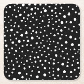 ダルマチアンドット、ダルマチアンスポット、白黒 スクエアペーパーコースター (正面)