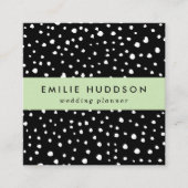 ダルマチアンドット、ダルマチアンスポット、白黒 スクエア名刺 (正面)