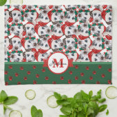 ダルマチアンパターンモノグラムクリスマスドッグ キッチンタオル (折り畳み)