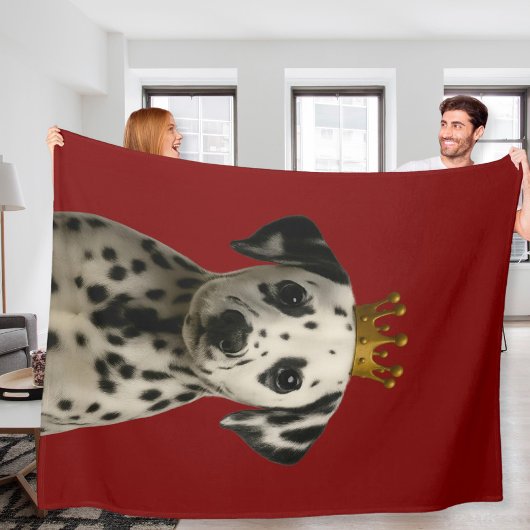 ダルマチアンパピーイン金ゴールドクラウンキュート フリースブランケット