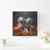 ダルマチアンパピーオータムデライトカボチャ スクエア壁時計 (ホーム)