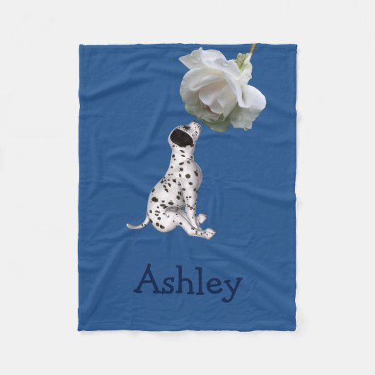 ダルマチアンパピー及びバラ動物パターン フリースブランケット (正面)