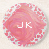 ダルマチアンピンクと白とモノグラム コースター (正面)