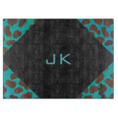 ダルマチアンブラウンとモノグラムティール(緑がかった色) カッティングボード (正面)