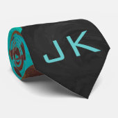 ダルマチアンブラウンとモノグラムティール(緑がかった色) ネクタイ (ロール)