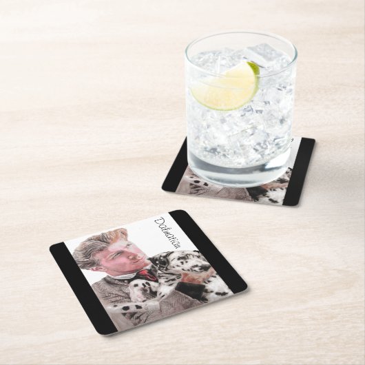 ダルマチアン犬かわいい動物の斑点ガラス海岸 スクエアペーパーコースター (インサイチュ)