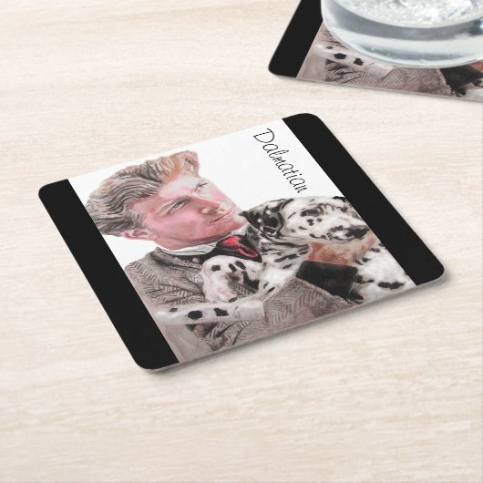 ダルマチアン犬かわいい動物の斑点ガラス海岸 スクエアペーパーコースター (アングル)