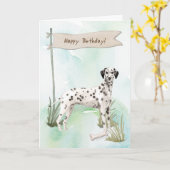 ダルマチアン犬の下誕生日標識 カード (黄色い花)