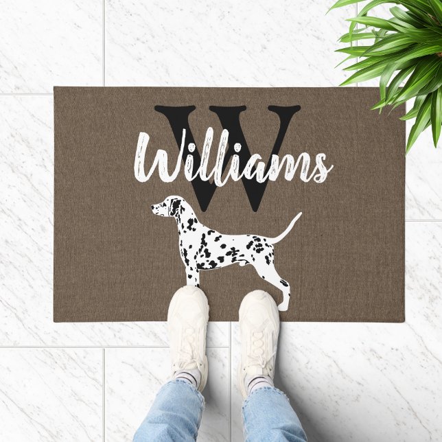 ダルマチアン犬の品種モノグラム姓 ドアマット (Dalmatian Rustic Monogram Doormat Welcome Mat)