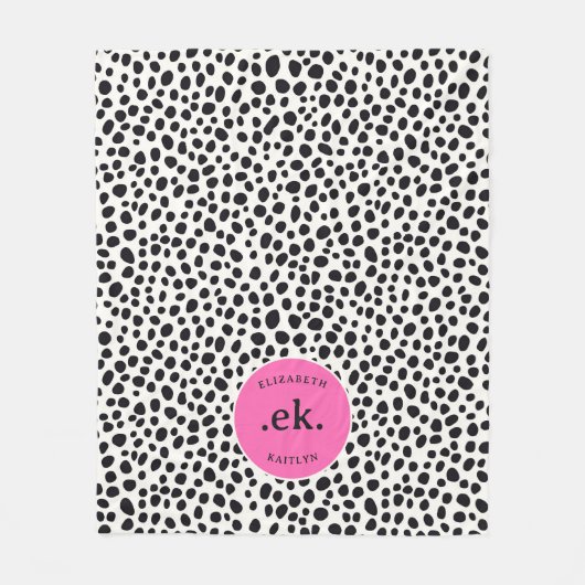 ダルマチアン犬の抽象芸術パターンホットピンクモノグラム フリースブランケット (正面)