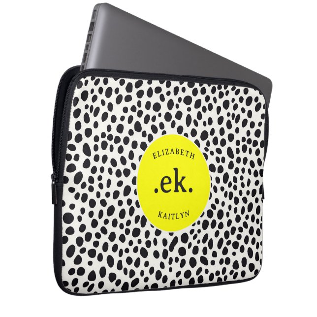 ダルマチアン犬の抽象芸術パターンホットピンクモノグラム ラップトップスリーブ (正面右)