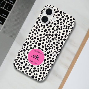 ダルマチアン犬の抽象芸術パターンホットピンクモノグラム iPhone 16ケース