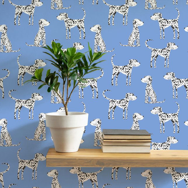 ダルマチアン犬の模様（青） 壁紙 (Fun Dalmatian dog peel and stick art wallpaper for animal and pet lovers)