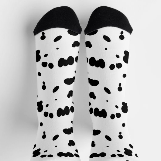 ダルマチアン犬の白黒の斑点のあるファーパターン ソックス (上部)