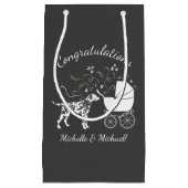 ダルマチアン犬の赤ちゃんシャワーパピーグレー スモールペーパーバッグ (正面)