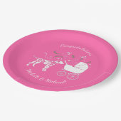 ダルマチアン犬の赤ちゃんシャワーパピーピンクの女の子 ペーパープレート (アングル)