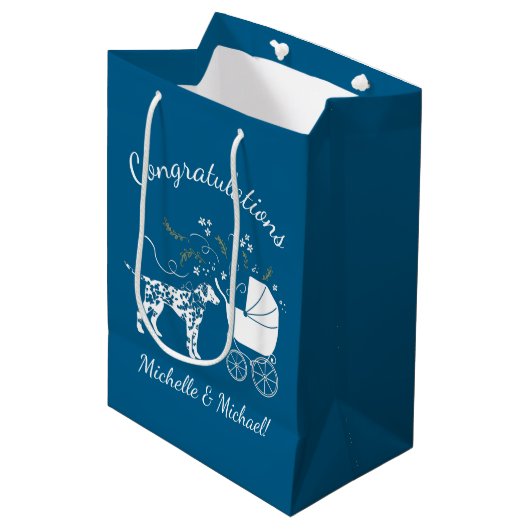 ダルマチアン犬の赤ちゃんシャワーパピーピンクの女の子 ミディアムペーパーバッグ (正面アングル)