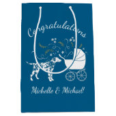 ダルマチアン犬の赤ちゃんシャワーパピーピンクの女の子 ミディアムペーパーバッグ (正面)