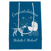 ダルマチアン犬の赤ちゃんシャワーパピーピンクの女の子 ミディアムペーパーバッグ (裏面)