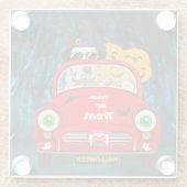 ダルマチアン犬の車を運転する怖いハロウィーン ガラスコースター (裏面)