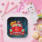 ダルマチアン犬の車を運転する怖いハロウィーン ペーパープレート (パーティー)