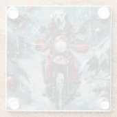 ダルマチアン犬オートバイのクリスマスに乗る ガラスコースター (裏面)