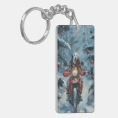 ダルマチアン犬オートバイのクリスマスに乗る キーホルダー (正面左)