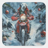 ダルマチアン犬オートバイのクリスマスに乗る スクエアシール (正面)