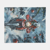 ダルマチアン犬オートバイのクリスマスに乗る フリースブランケット (正面(横))