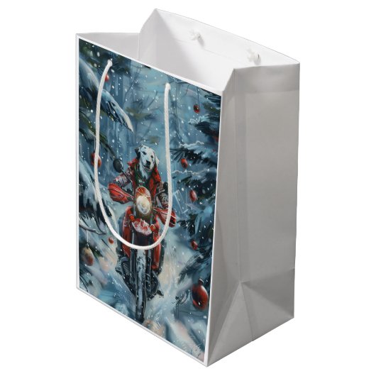 ダルマチアン犬オートバイのクリスマスに乗る ミディアムペーパーバッグ (裏面アングル)