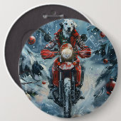 ダルマチアン犬オートバイのクリスマスに乗る 缶バッジ (正面&裏面)