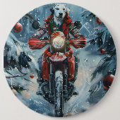 ダルマチアン犬オートバイのクリスマスに乗る 缶バッジ (正面)