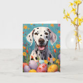 ダルマチアン犬ハッピーイースター カード (黄色い花)