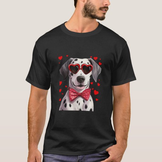 ダルマチアン犬ハートサングラスレッドボウタイ価 Tシャツ (正面)