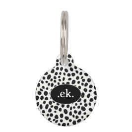 ダルマチアン犬抽象芸術パターンブラックモノグラム ペット ネームタグ